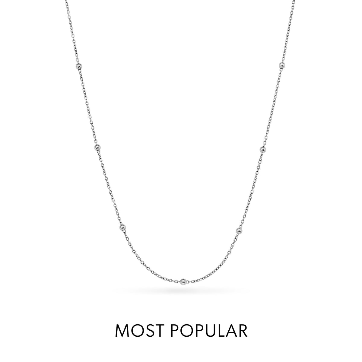 Layering Sphere Chain Necklace 16-18 in (Silver) - Sterling Silver
