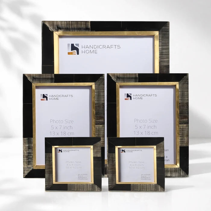Horn Inlay Picture Frame Set with Brass Border Decor ( 5 Pieces)