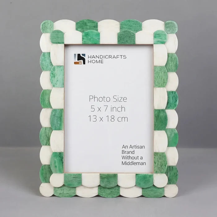 Handmade Pre Order Picture Frame Scalloped Pattern Bone Inlay Collection Green, 2 Sizes