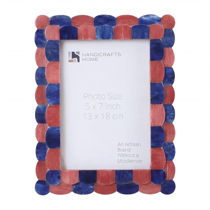 Handmade Pre-Order Picture Frame Scalloped Pattern Bone Inlay Collection, Red-Blue, 2 Sizes