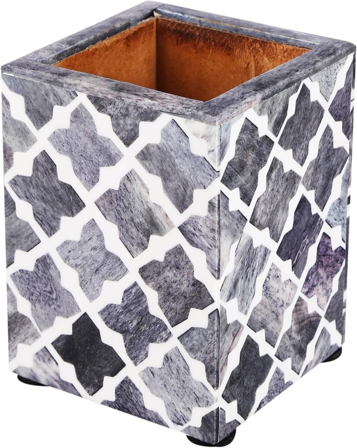 Handmade Quatrefoil art inspired pen pencil holder available in grey 3x4 Inch, for desk organizing