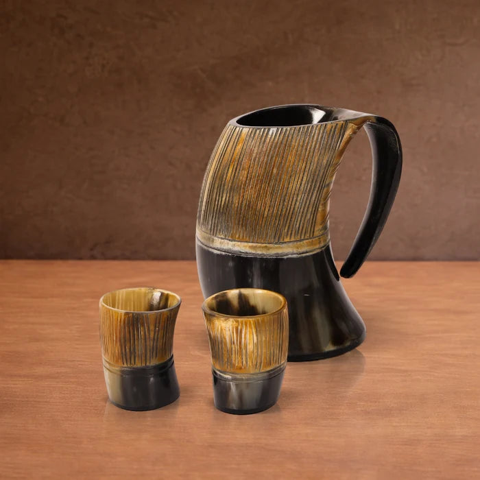 Real Buffalo Drinking Horn Viking Mug & Shot Glass Gift Set