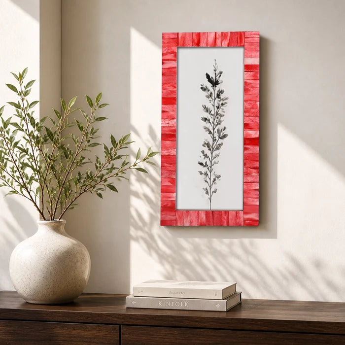 Handmade Red Bone Inlay Poster Frame Linear Mosaic Decor 23 Sizes, for wall display