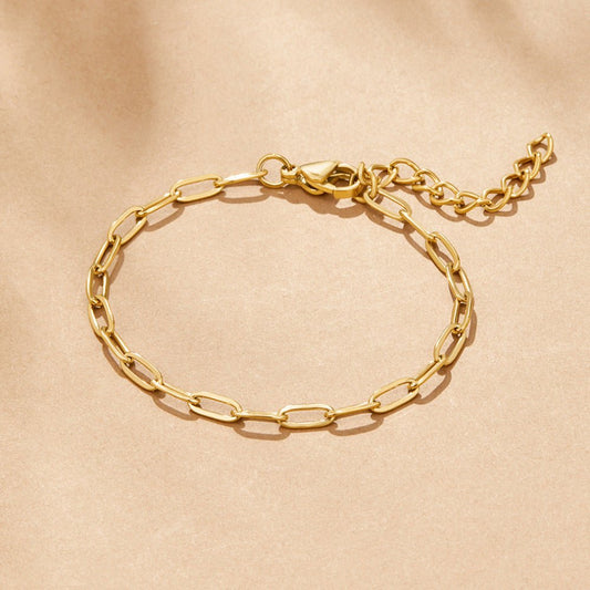 18K Gold Paperclip Charm Bracelet