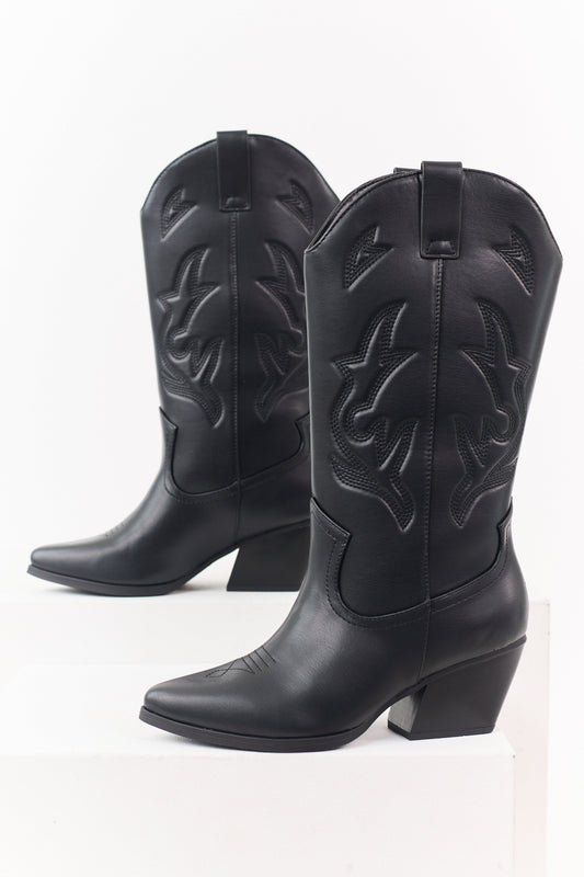 Black Western Embroidered Cowboy Boots