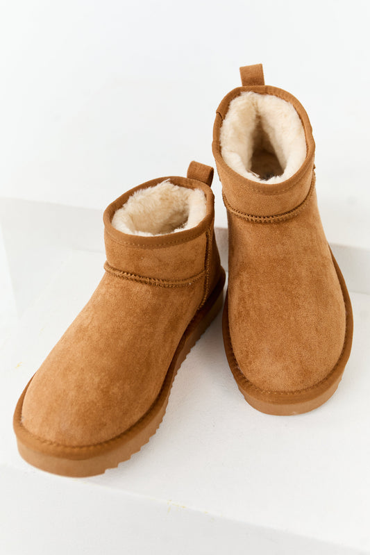 Caramel Faux Suede Fur Lined Short Booties