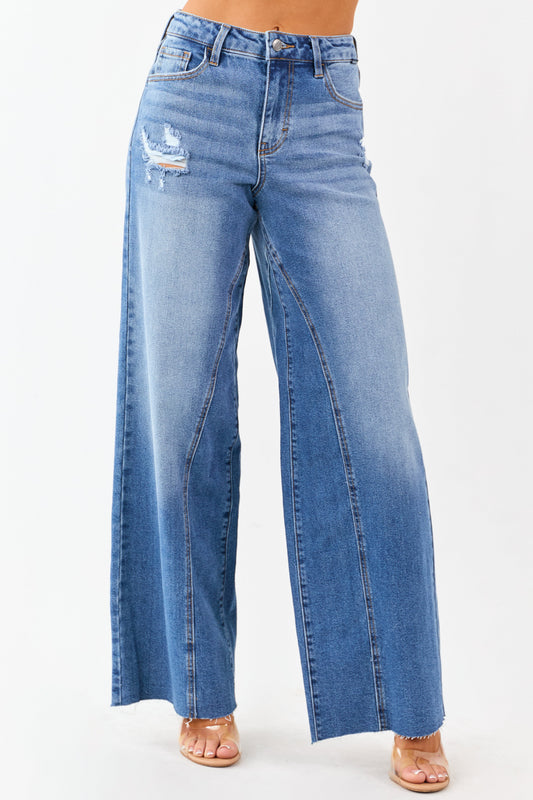 Cello Medium High Rise Curved Seam Wide Leg Jeans