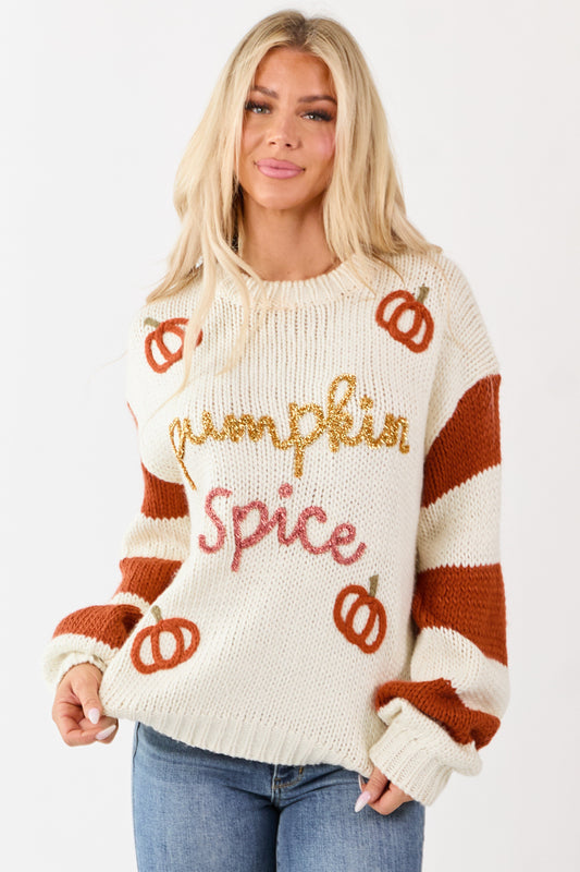 Cream 'Pumpkin Spice' Graphic Soft Knit Sweater