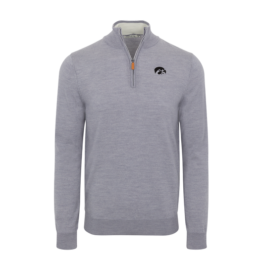 Iowa Grey Melange Cashmere Touch Australian Merino Quarter Zip Sweater
