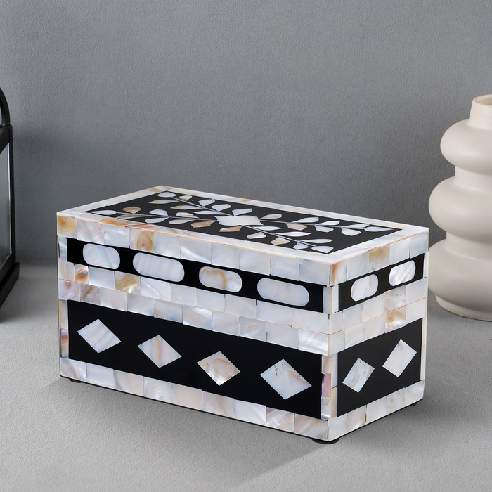 Handmade Alhambra Negra decorative storage box Mother of pearl & Resin in 4 Sizes