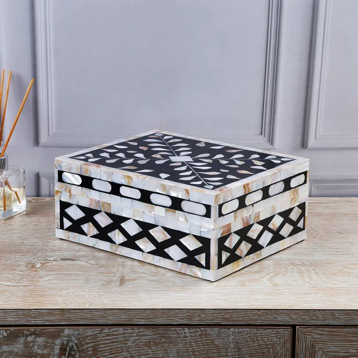 Handmade Alhambra Negra decorative storage box Mother of pearl & Resin in 4 Sizes