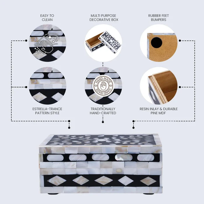 Handmade Alhambra Negra decorative storage box Mother of pearl & Resin in 4 Sizes