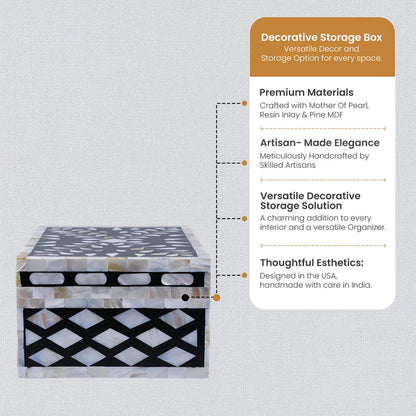 Alhambra Negra decorative storage box Mother of pearl & Resin in 4 Sizes