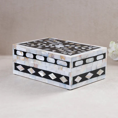 Alhambra Negra decorative storage box Mother of pearl & Resin in 4 Sizes
