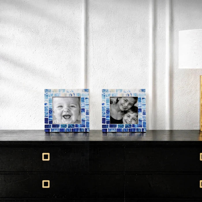 Handmade Baby Picture Frames Indigo Pattern Bone Inlay 4" x 4", for tabletop or wall display
