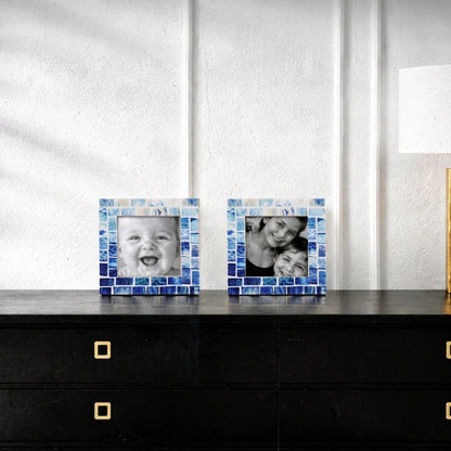 Handmade Baby Picture Frames Indigo Pattern Bone Inlay 4" x 4", for tabletop or wall display