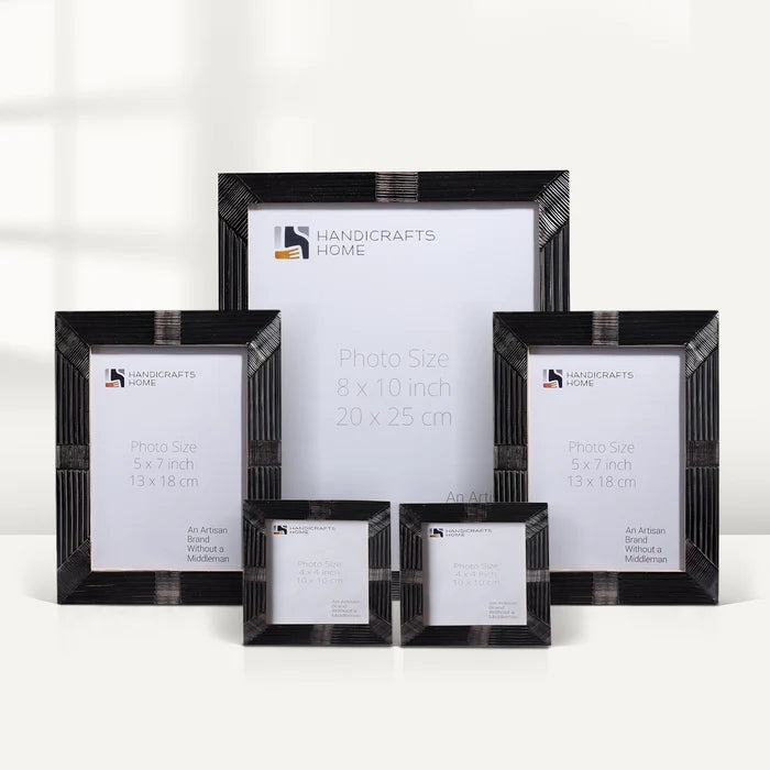 Handmade Black Horn Inlay Picture Frame Set – Textured Finish Decor ( 5 Pieces