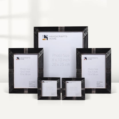 Handmade Black Horn Inlay Picture Frame Set – Textured Finish Decor ( 5 Pieces