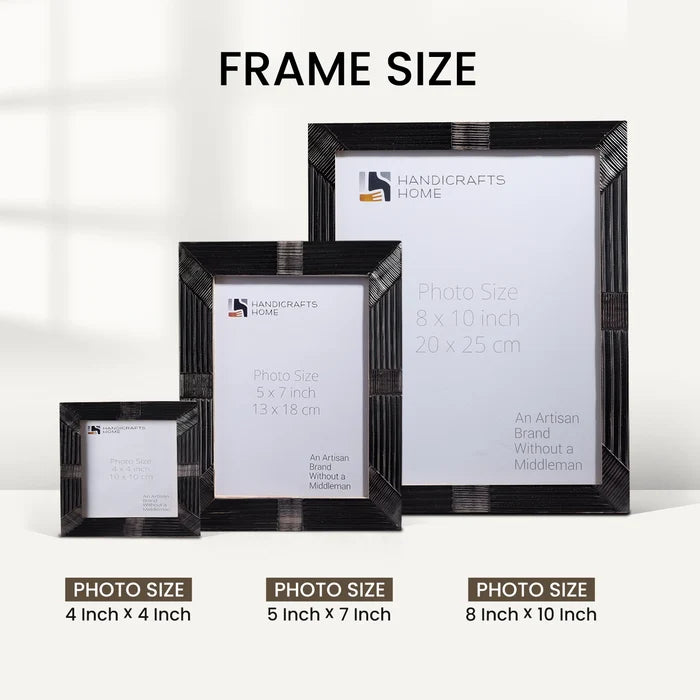 Black Horn Inlay Picture Frame Set – Textured Finish Decor ( 5 Pieces)