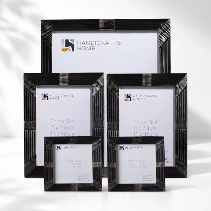 Black Horn Inlay Picture Frame Set – Textured Finish Decor ( 5 Pieces)