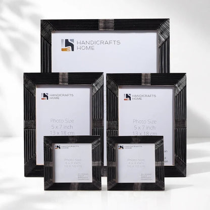 Black Horn Inlay Picture Frame Set – Textured Finish Decor ( 5 Pieces)