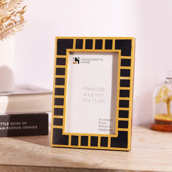 Handmade Black White Aztec Geometric Wood Resin Picture Frame 4x6 5x7, for tabletop or wall display