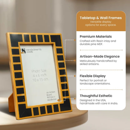 Black Resin Inlay Picture Frame | Block Stripe | 4x6 5x7