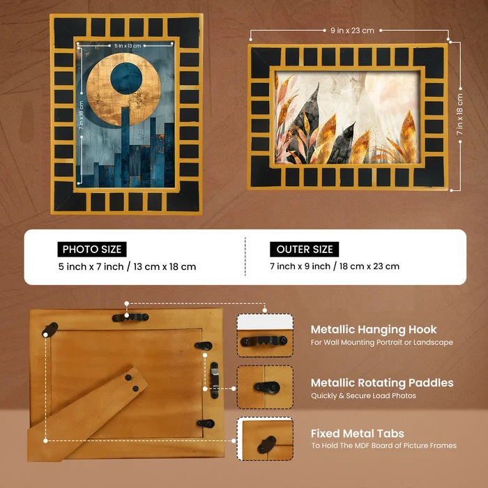Black Resin Inlay Picture Frame | Block Stripe | 4x6 5x7