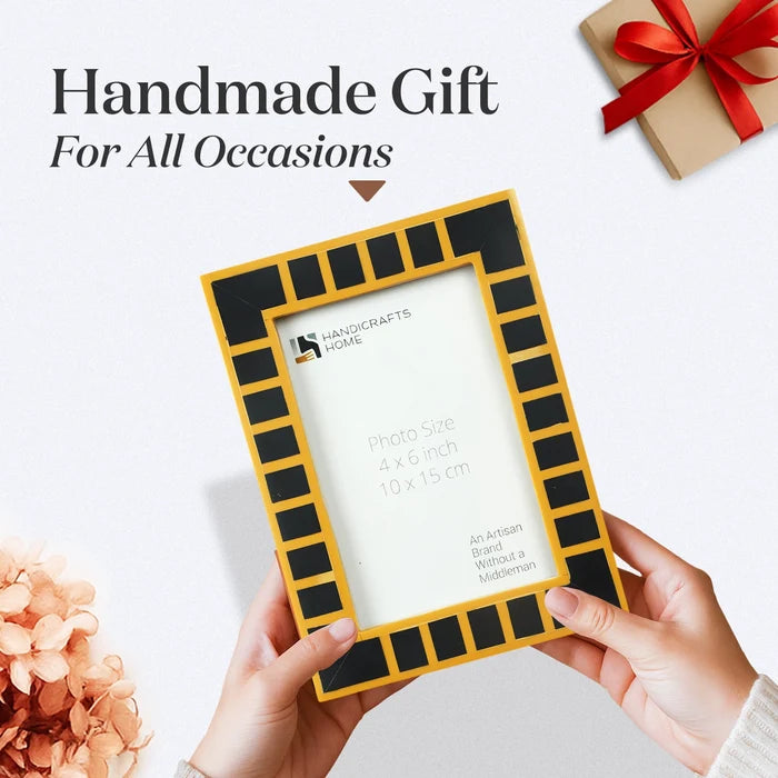 Black Resin Inlay Picture Frame | Block Stripe | 4x6 5x7