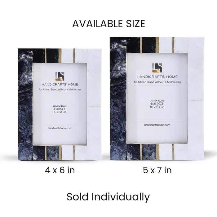 Black White Resin Brass Inlay Picture Frame Tabletop 4x6 5x7
