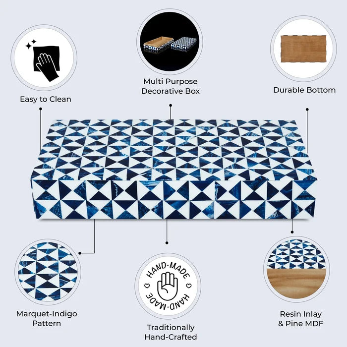 Handmade Blue and White Resin Inlay Storage Box – Marquet Indigo Collection