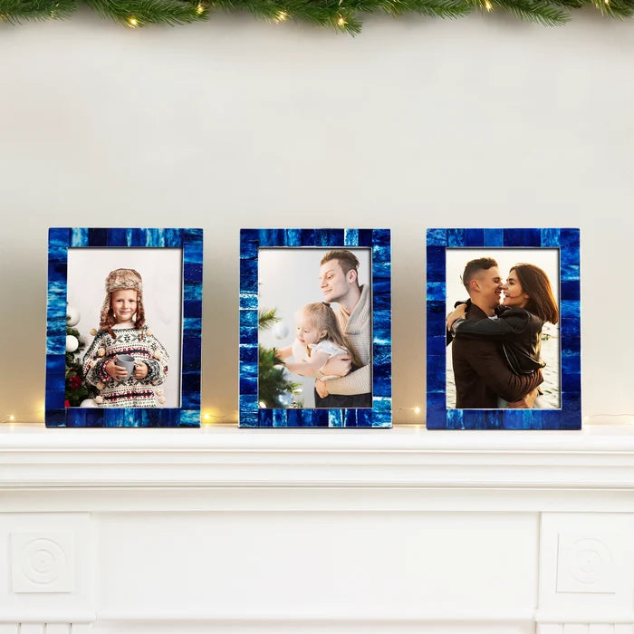 Handmade Blue Picture Frame - Classic Collection - Fits 5x7 Photos, for tabletop or wall display