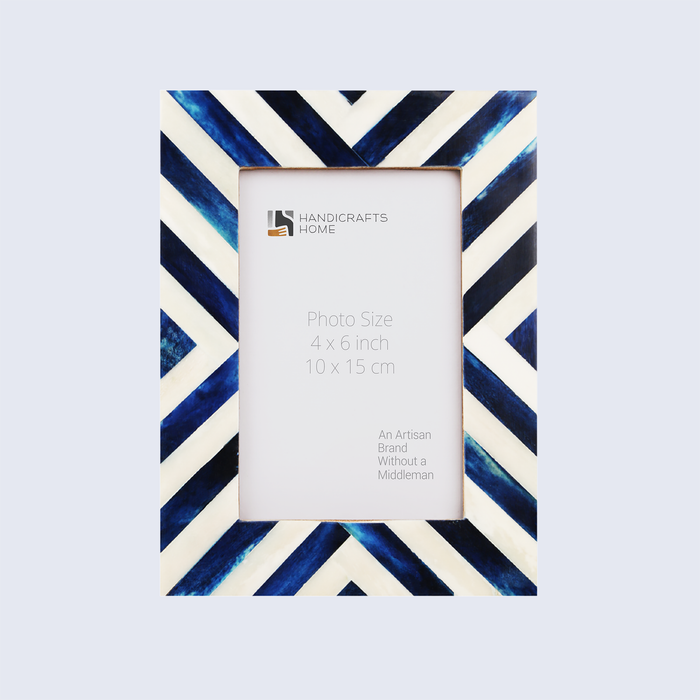 Handmade Blue White Chevron Bone Inlay Picture Frame 4x6, 1.25" Border Width