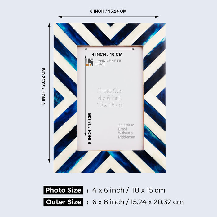 Blue White Chevron Bone Inlay Picture Frame 4x6, 1.25" Border Width