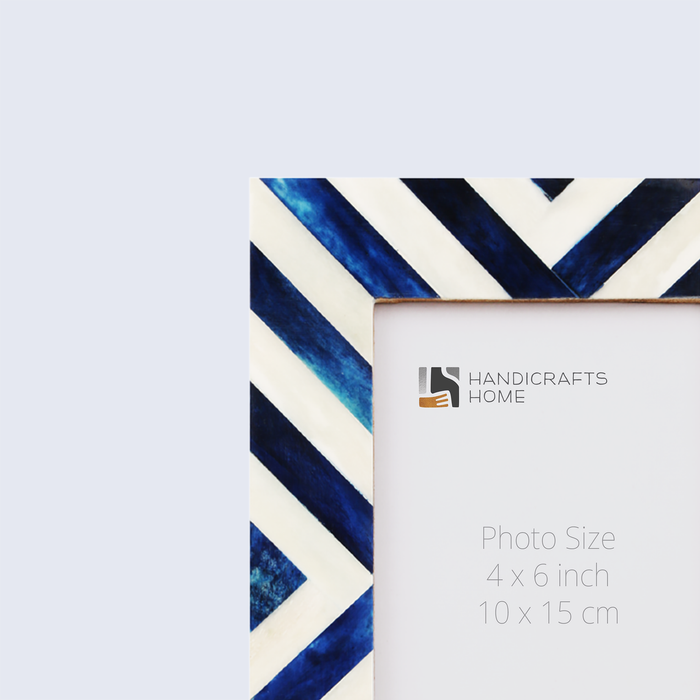 Blue White Chevron Bone Inlay Picture Frame 4x6, 1.25" Border Width