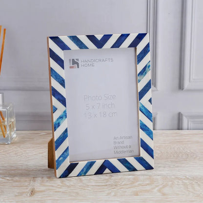 Handmade Blue White Chevron Bone Inlay Picture Frame 4x6 5x7 8x10, for tabletop or wall display