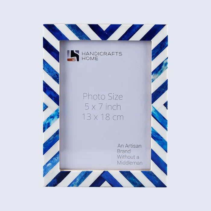Handmade Blue White Chevron Bone Inlay Picture Frame 4x6 5x7 8x10, for tabletop or wall display