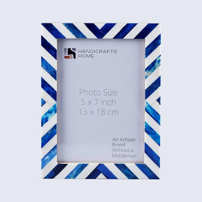 Handmade Blue White Chevron Bone Inlay Picture Frame 4x6 5x7 8x10, for tabletop or wall display