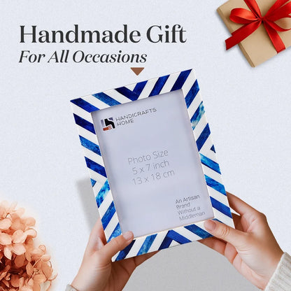 Blue White Chevron Bone Inlay Picture Frame 4x6 5x7 8x10