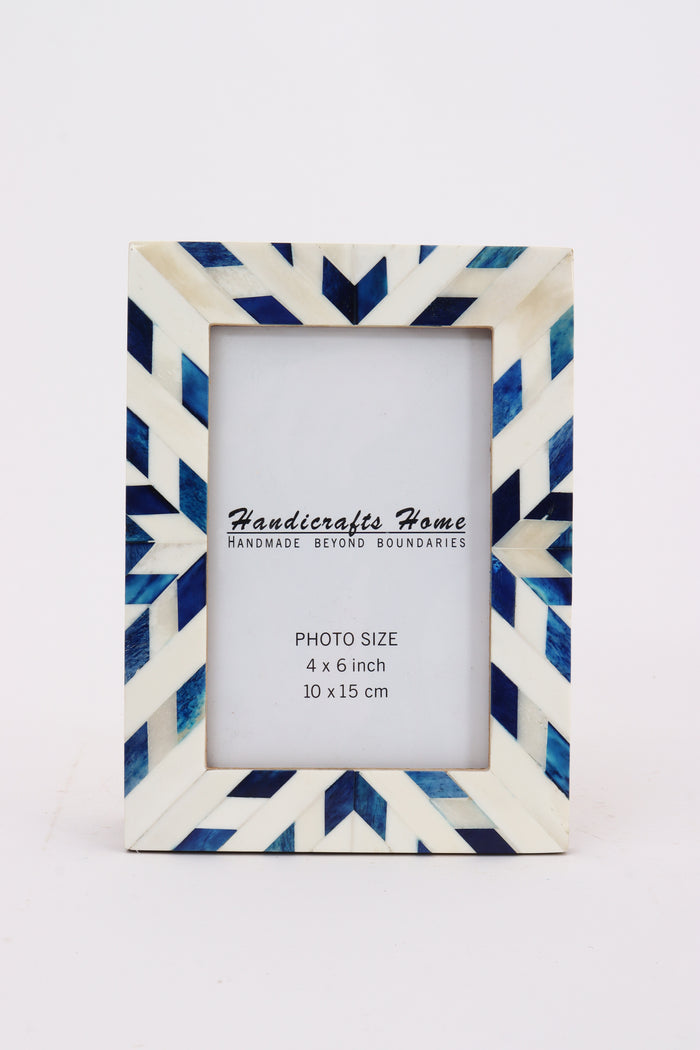 Handmade Blue White Picture Frame - Coastal Chevron Bone Inlay - 4x6 5x7, for tabletop or wall display