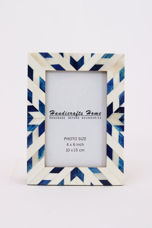 Handmade Blue White Picture Frame - Coastal Chevron Bone Inlay - 4x6 5x7, for tabletop or wall display