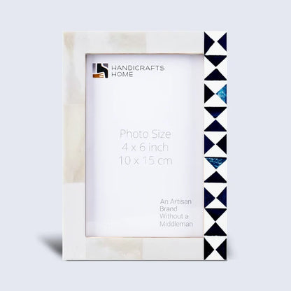 Handmade Blue White Picture Frame - Indigo Mosaic Bone Inlay - 4x6 5x7, for tabletop or wall display
