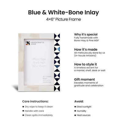 Handmade Blue White Picture Frame - Indigo Mosaic Bone Inlay - 4x6 5x7, for tabletop or wall display