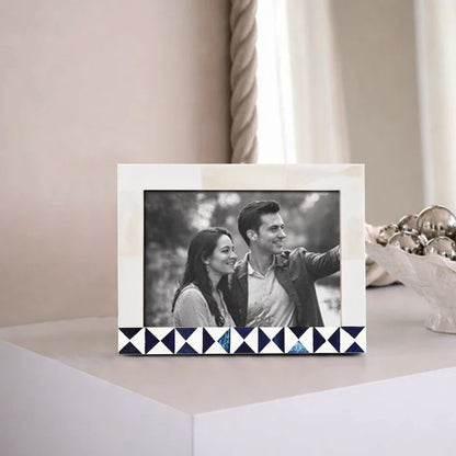 Blue White Picture Frame | Indigo Mosaic Bone Inlay | 4x6 5x7