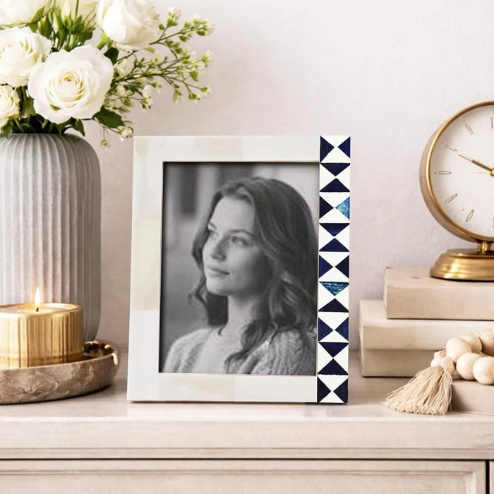 Blue White Picture Frame | Indigo Mosaic Bone Inlay | 4x6 5x7