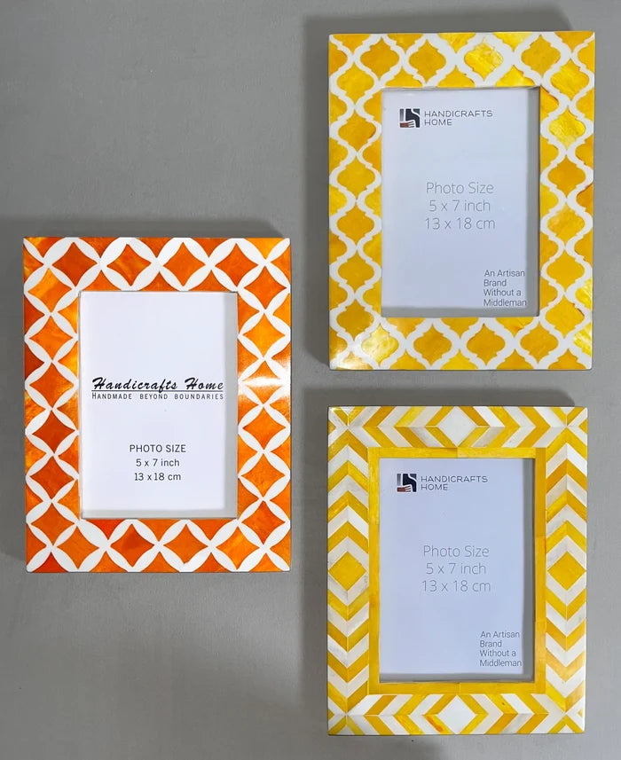 Handmade Bone Inlay & Resin Picture Frame - Kristen Collection - Fits 5x7 Photos, for tabletop or wall display