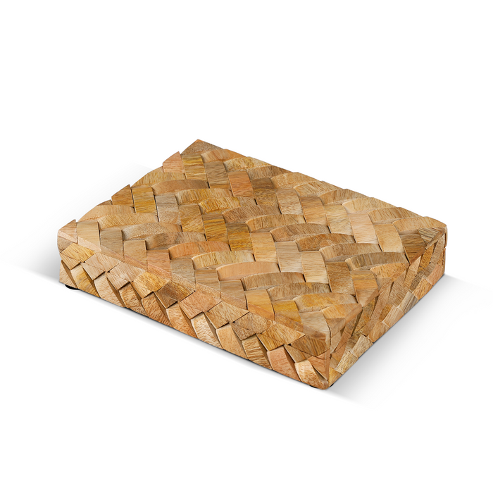 Handmade Braided Wooden Decorative Storage Box, Brown, 8 x 6 x 1.5 inches