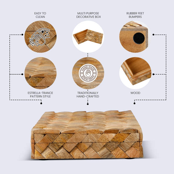 Braided Wooden Decorative Storage Box, Brown, 8 x 6 x 1.5 inches