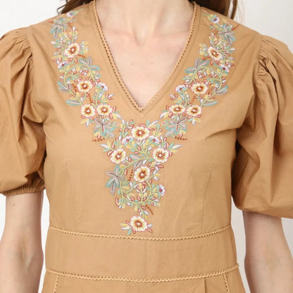 Handmade Brown Summer Romper with Pockets – Dressy Casual V-Neck Playsuit for Women available in XS to XL