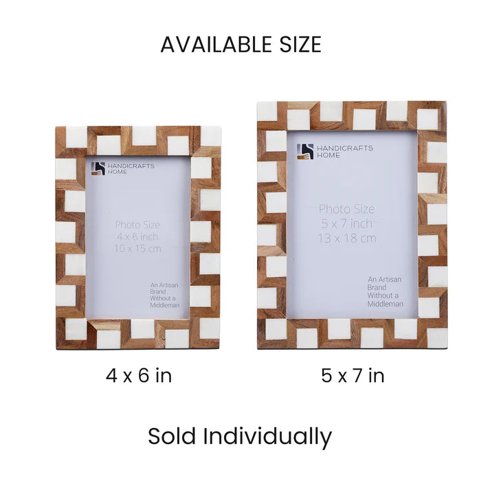 Brown White Wood & Bone Inlay Interlock Photo Frame, 2 Sizes